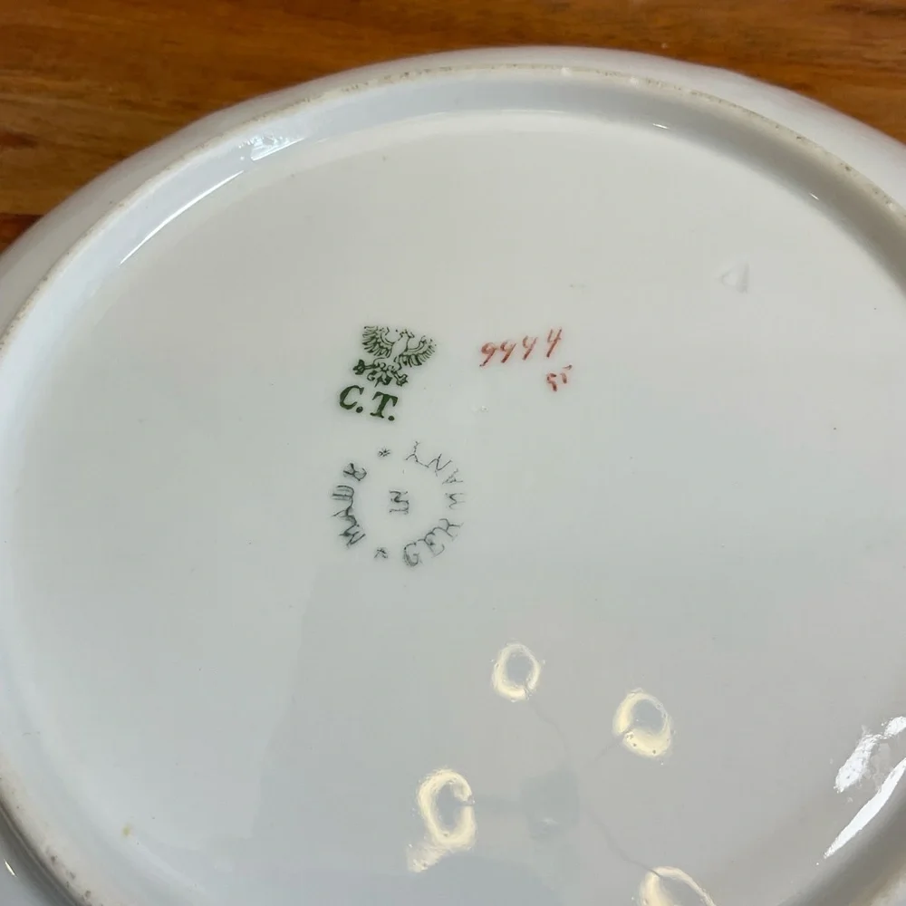 Antique Carl Tielsch C.T. Germany 8” Embossed Floral Porcelain Salad Plate